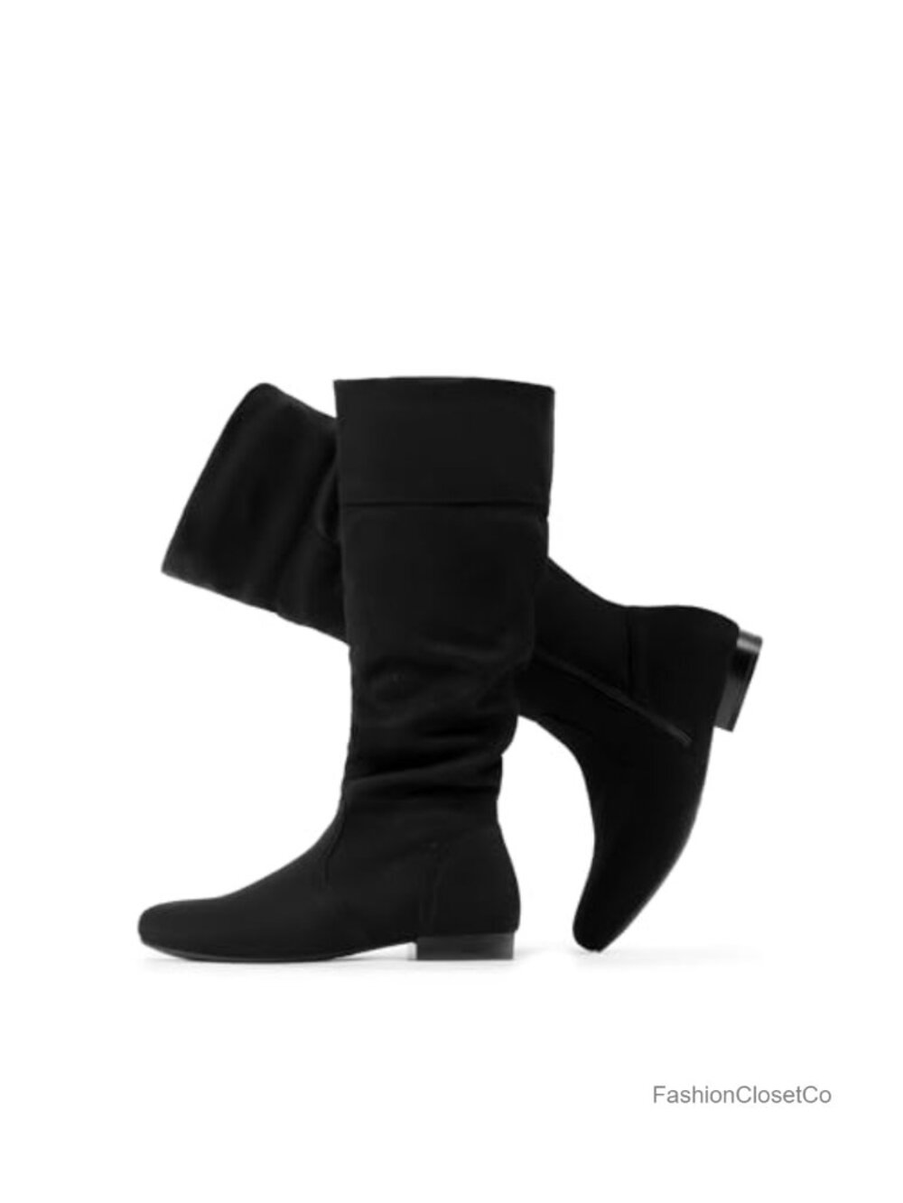 Wide Calf Knee High Boots Faux Fur Lining Side Zipper Slouchy
